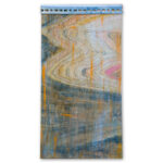 Abstract painted wood panel with orange drips