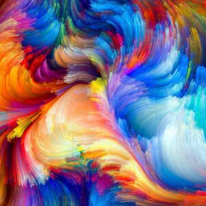 Vibrant abstract swirling rainbow paint strokes
